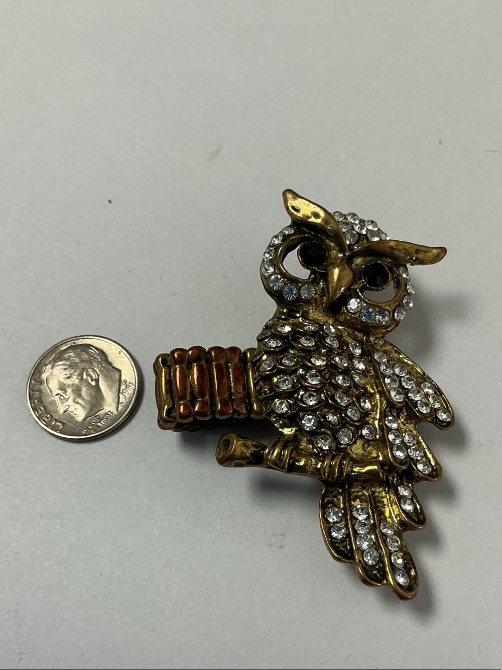 Vintage Gold-Tone Rhinestone Owl Ring Crystal Embellished